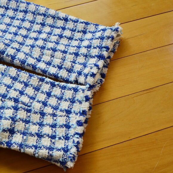 Ann Taylor Women’s Cropped Fringe Tweed Jacket Blue white Sz 8 office preppy - Picture 9 of 14